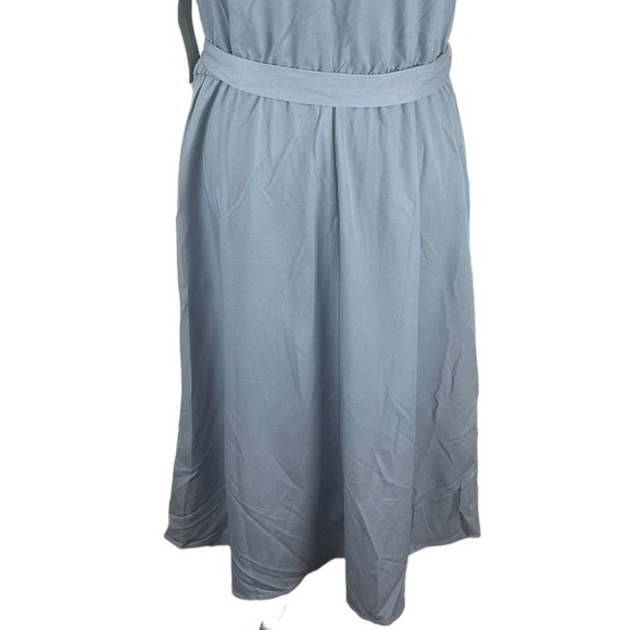 LONDON TIMES V-NECK CHAMBRAY RUFFLE SLEEVELESS MIDI DRESS IN BLUE NWT WOMEN'S 14 - Picture 9 of 15